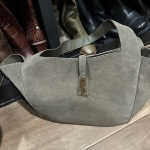 Suede Shoulder Bag with Gold Logo